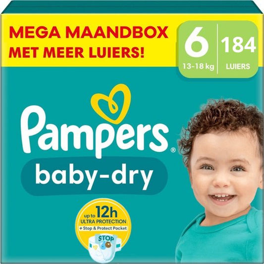 Pampers Baby Dry Maat 6 - 184 Luiers Maandbox