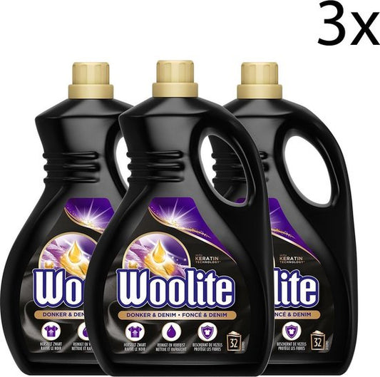 Woolite Zwart, Donker & Denim Wasmiddel met Keratine - 1,9 L x3