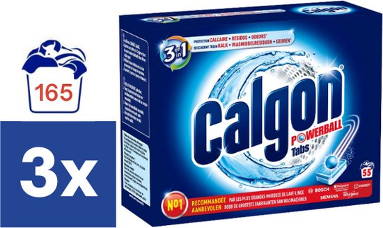 Calgon 3 in 1 Powerball Tabs Wasmachine Reiniger en Anti kalk -  3x 55 Tabletten - 165 Tabletten