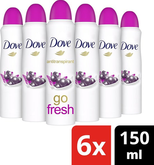 Dove Go Fresh Acai Berry & Waterlily Deodorant Spray Antitranspirant - 6 x 150 ml - Voordeelverpakking