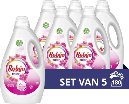 Robijn Color Pink Sensation Vloeibaar Wasmiddel - 5 x 36 wasbeurten - Voordeelverpakking