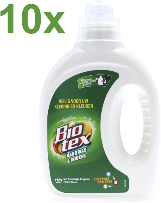 Biotex Handwas & Inweek Vloeibaar Wasmiddel – 10x 750 ml – Veilig voor Kleuren – Zonder Bleek - Voordeelverpakking