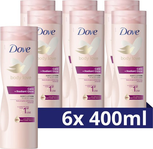 Dove Body Love Bodylotion - Care + Radiant Glow - met Ceramide Restoring Serum en natuurlijke glansversterkende mineralen - 6 x 400 ml
