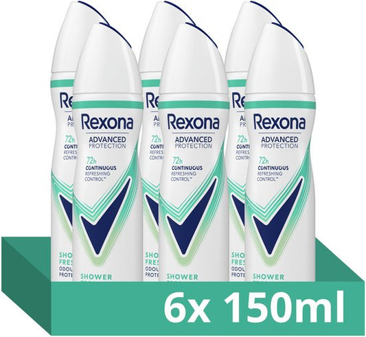 Rexona Women Advanced Protection Anti-Transpirant Spray - Shower Fresh - met Continuous Refreshing Control Technologie - 6 x 150 ml
