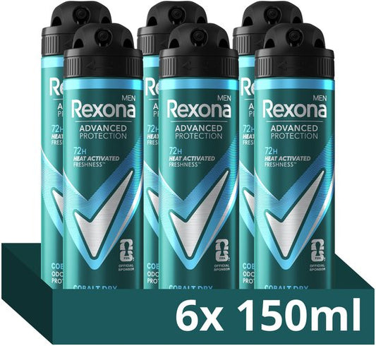 Rexona Men Advanced Protection Anti-Transpirant Spray - Cobalt Dry - met Heat Activated Freshness Technologie - 6 x 150 ml