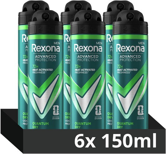 Rexona Men Advanced Protection Anti-Transpirant Spray - Quantum Dry - met Heat Activated Freshness Technologie - 6 x 150 ml
