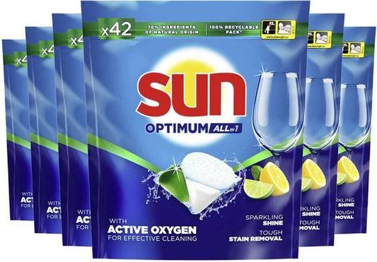 Sun Vaatwastabletten Optimum All-in-1 Citroen - 6 x 42 stuks - Voordeelverpakking