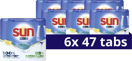 Sun - Vaatwascapsules - All-in 1 - Citroen - met Active Oxygen - 6 x 47 Vaatwastabletten - Voordeelverpakking
