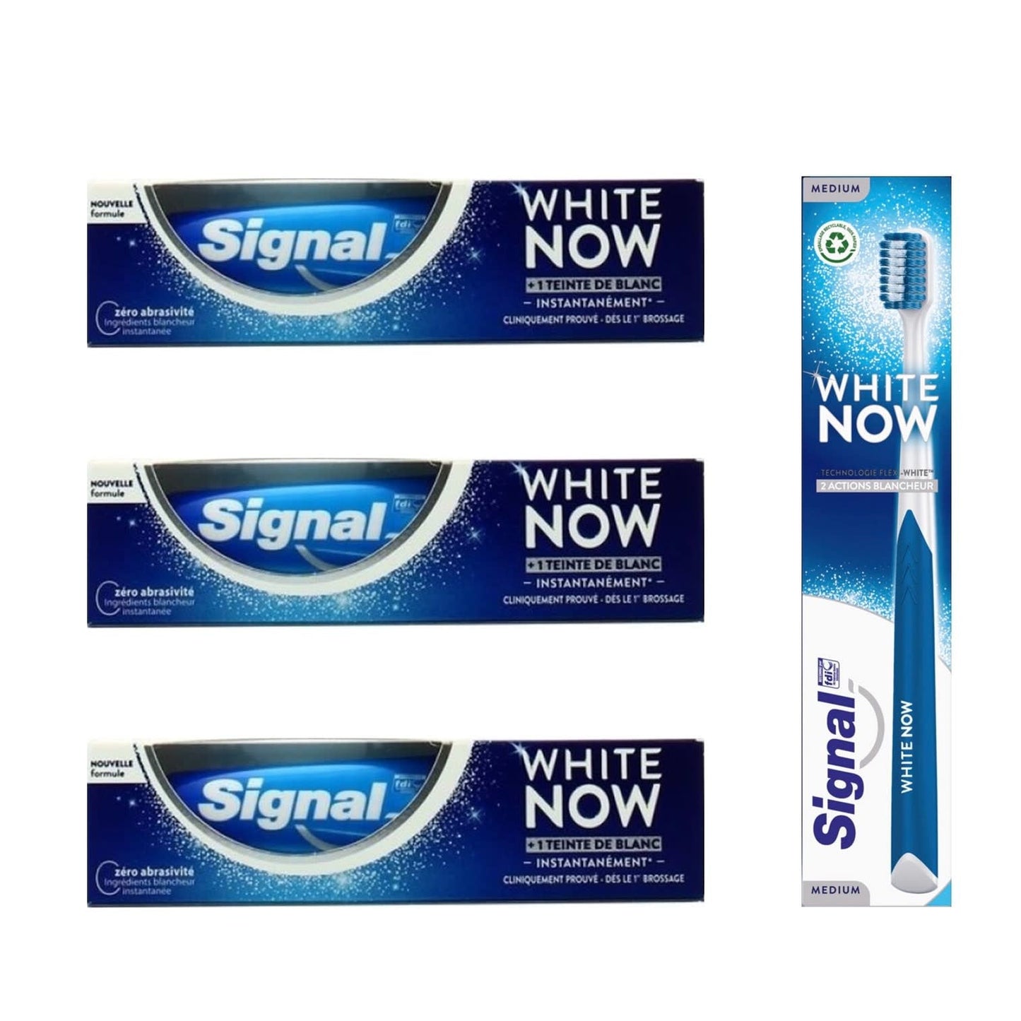 Signal White Now - Geschenkset - 3xTandpasta + 1xTandenborstel - 2 Assortimenten - 4 Stuks