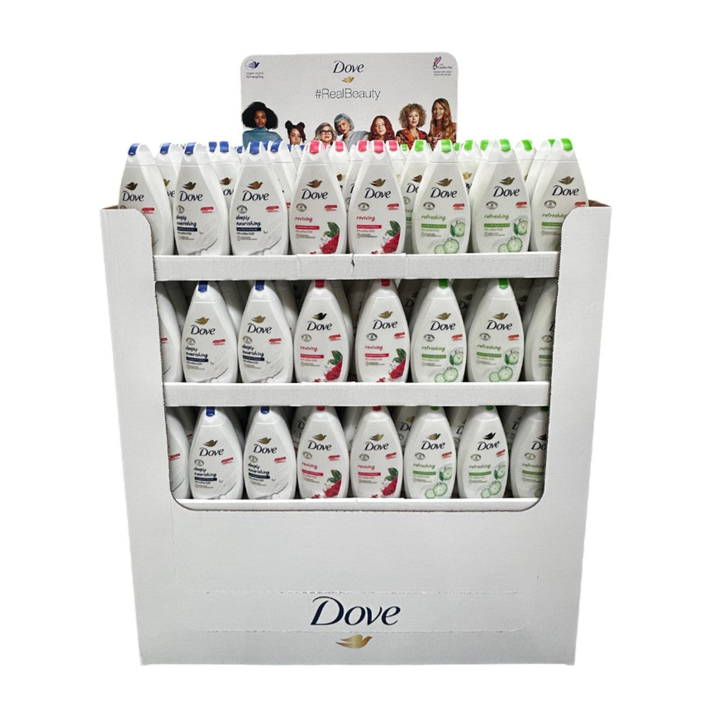 Dove - Display - Douchegel - Deeply Nourishing+Reviving+Refreshing - 450ml - 3 Assortimenten - 256 Stuks