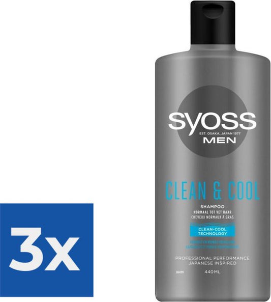 Syoss Men - Shampoo - Clean & Cool - 440ml x 3