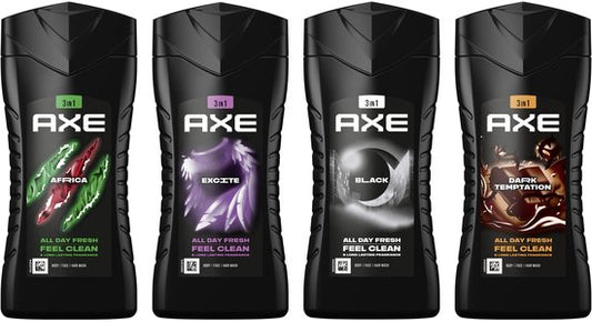 AXE 3-in-1 Douchegel - Africa + Black + Dark Temptation + Excite - 4 x 250 ml - Voordeelverpakking