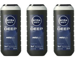 NIVEA Men Douchegel Deep Clean - 3 x 250 ml - Voordeelverpakking