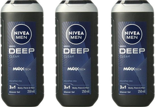 NIVEA Men Douchegel Deep Clean - 3 x 250 ml - Voordeelverpakking