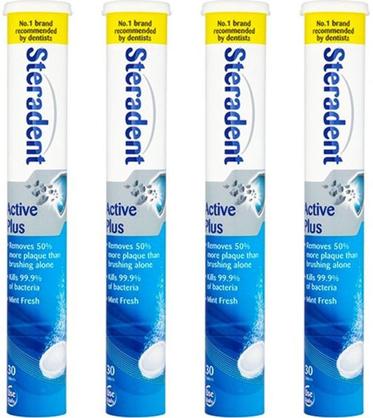 Steradent Reinigingstabletten – Active Fresh Plus - Voordeelverpakking 4 x 30 Stuks