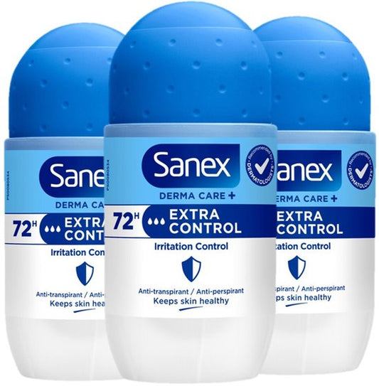Sanex Deo Roller Dermo Extra Control - 3 x 50 ml - Anti Irritatie - 72H Formule - Anti Perspirant