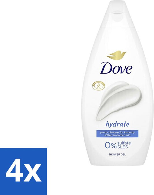 4 x Dove Hydrate - Douchegel - Sulfaatvrij - 250 ml - Douchegel - Hydratatie - Dove - Sulfaatvrij - Zacht