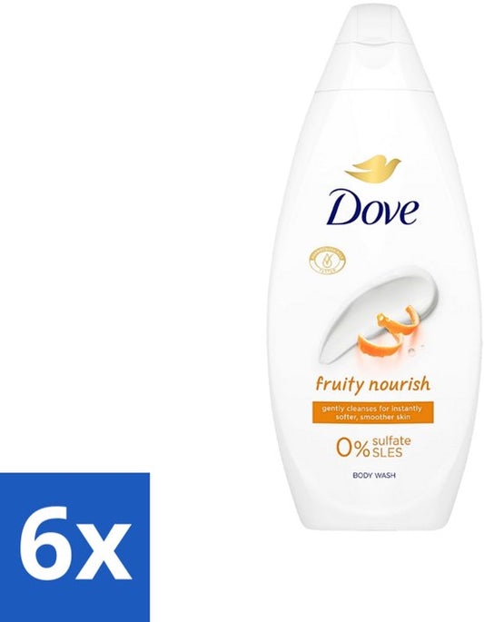 6 x Dove Fruity Nourish - Douchegel - Sulfaatvrij - 250 ml - Douchegel - Dove - Fruity Nourish - Hydraterend - Voedend