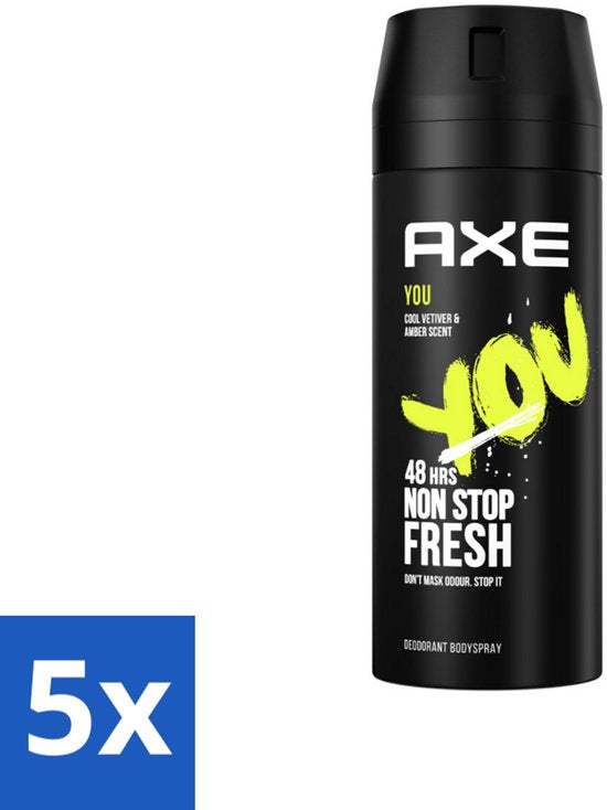 5 x Axe Deodorant Bodyspray You 150 ml - Deodorant - Bodyspray - Geur - 48 Uur Bescherming - Amber