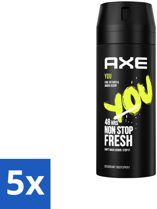 5 x Axe Deodorant Bodyspray You 150 ml - Deodorant - Bodyspray - Geur - 48 Uur Bescherming - Amber