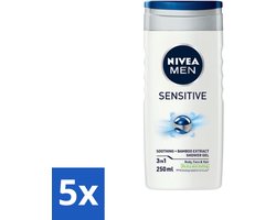 5 x Nivea - Men - Sensitive Douchegel - Hydraterend - 250 ml - Gevoelige Huid - Douchegel - Hydraterend - Huidverzorging - Mannelijke Geur