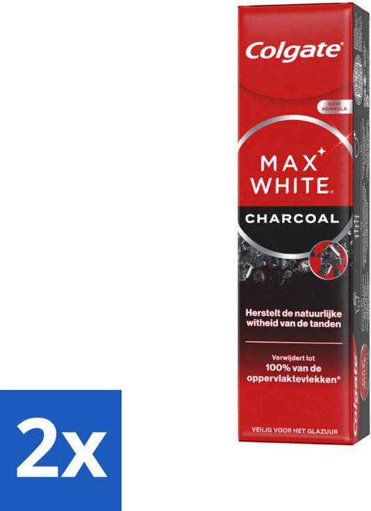 2 x Colgate - Tandpasta - Max White - Charcoal - 75 ml - Tandpasta - Wittere Tanden - Actieve Houtskool - Mineraal - Poetsbeurt