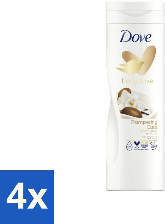 4 x Dove Body Love Bodylotion - Pampering Care - Vanille & Sheabutter - 400 ml - Lichaamslotion - Droge Huid - Sheaboter - Vanillegeur - Hydraterend
