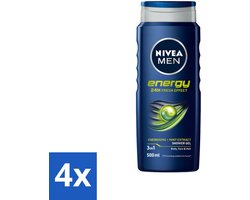 4 x NIVEA MEN - Douchegel - Energy - 500 ml - Douchegel - Energie - Mintextract - Frisheid - Lichaam