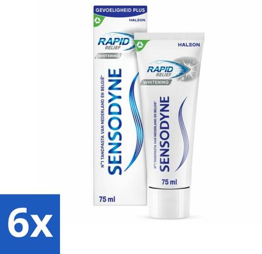 6 x Sensodyne - Tandpasta - Rapid Relief Whitening - Snelle Gevoeligheidsverlichting - 75 ml - Gevoelige Tanden - Tandpasta - Snelle Verlichting - Tandbleaching - Wittere Tanden