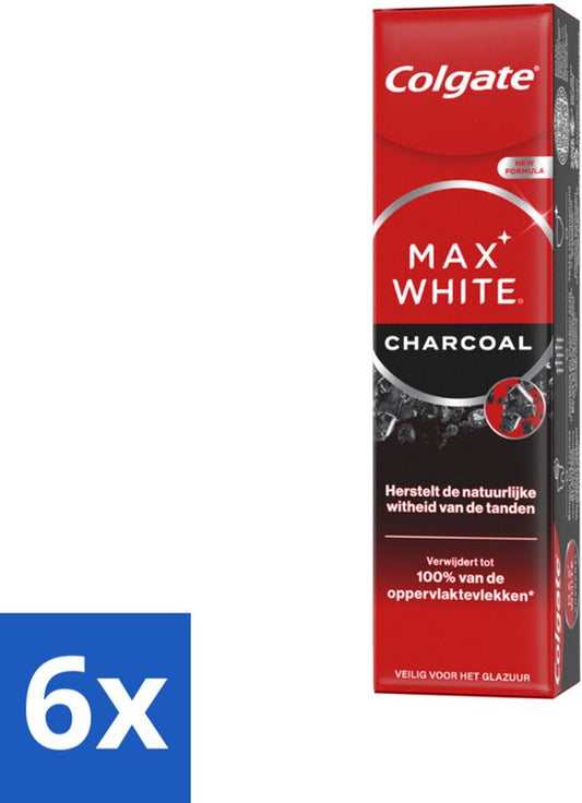 6 x Colgate - Tandpasta - Max White - Charcoal - 75 ml - Tandpasta - Wittere Tanden - Actieve Houtskool - Mineraal - Poetsbeurt