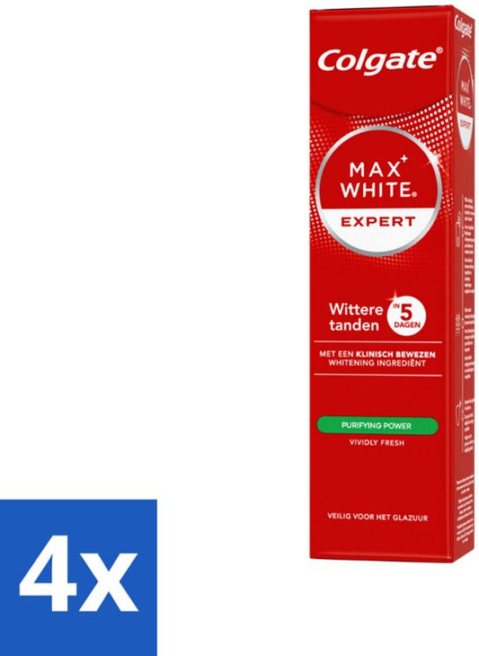 4 x Colgate – Max White Expert Purifying Power – Tandpasta – 75 ml - Tandpasta - Witte Tanden - Glimlach Verhelderen - Waterstofperoxide - Koffie En Thee Vlekken