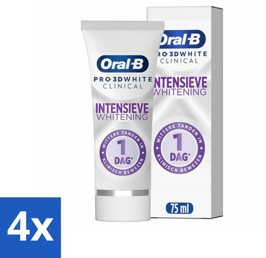 4 x Oral-B - Pro 3D White Clinical – Tandpasta – Radiant White – 75 ml - Tandpasta - Tandsteen - Tandplak - Reinigingskristallen - Zink