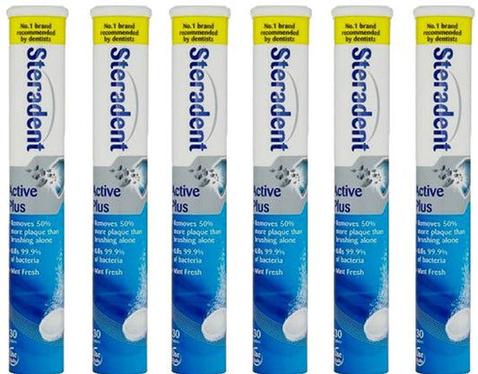 Steradent Kunstgebit Reinigingstabletten - Active Plus - 6 x 30 Tabletten = 180 stuks - Voordeelverpakking