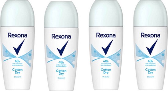 Rexona - Deoroller - Cotton Dry - Anti Perspirant - Anti Transpirant - 50 ml - 48 HR - Voordeelverpakking 4 x 50 ml