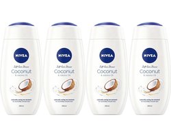 NIVEA Douche Crème Care & Coconut - Zijdezacht & Kokosgeur - Extra Verzorging Voor De Huid - 4x250ml