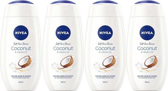 NIVEA Douche Crème Care & Coconut - Zijdezacht & Kokosgeur - Extra Verzorging Voor De Huid - 4x250ml