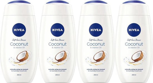 NIVEA Douche Crème Care & Coconut - Zijdezacht & Kokosgeur - Extra Verzorging Voor De Huid - 4x250ml