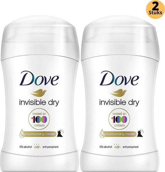Dove Invisible Dry Deodorant Stick - Anti Transpirant Deo Stick met 0% Alcohol - 48 Uur Zweetbescherming - Deodorant Vrouw - 2-Pack