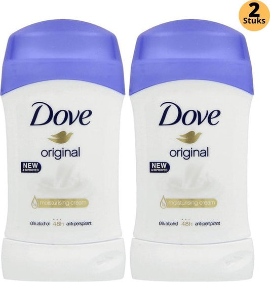 Dove Original Deodorant Stick - Anti Transpirant Deo Stick met 0% Alcohol - 48 Uur Zweetbescherming - Deodorant Vrouw - 2-Pack