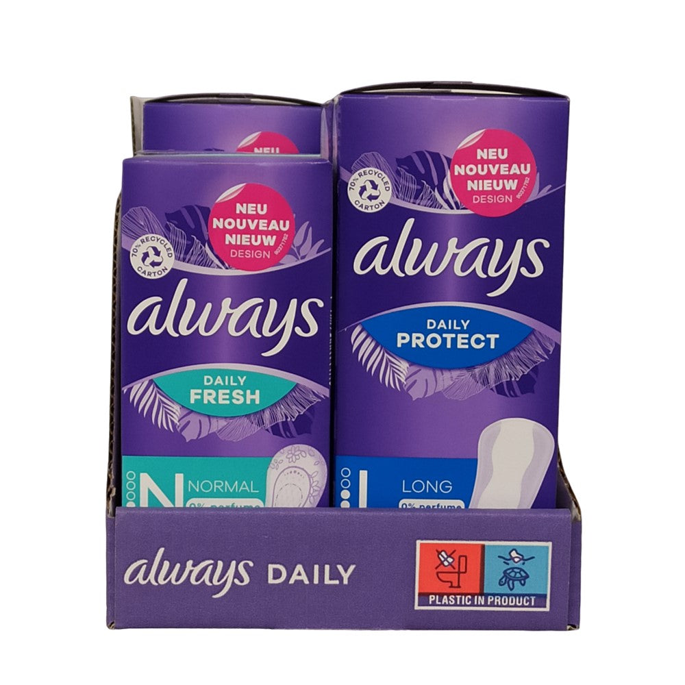 Always - Inlegkruisjes - Gemengde Doos - 4xDaily Fresh Normal + 4xDaily Protect Long - 2 Assortimenten - 8 Stuks