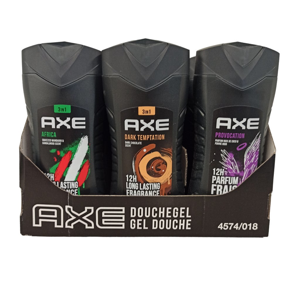 Axe - Display - Douchegel - Africa+Dark Temptation+Excite - 3 Assortimenten - 250ml
