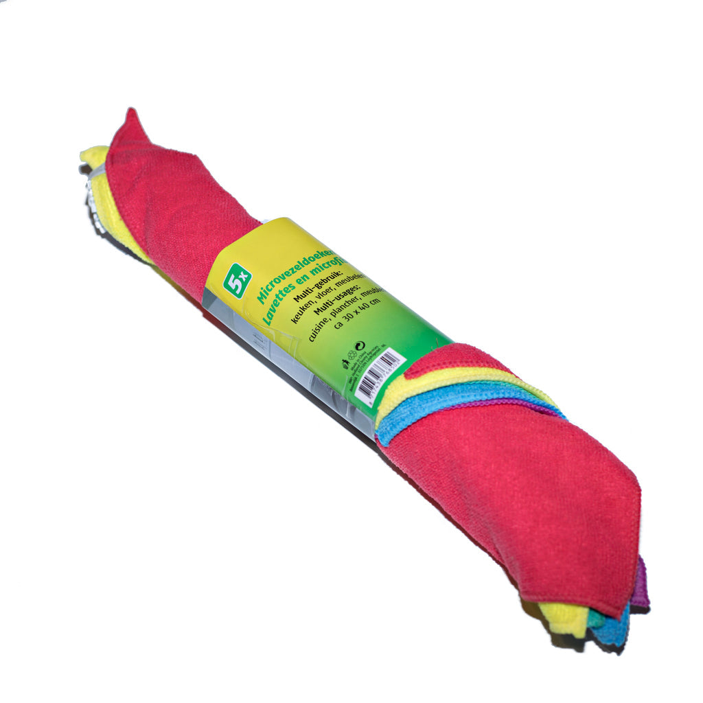 Cleany - Huishoud artikelen - Microvezeldoekjes - 30x40cm - Multicolor - 5 Stuks