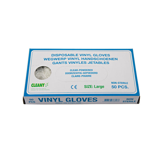 Cleany - Huishoud artikelen - Wegwerp Handschoenen - Large - Doorzichtig-Gepoederd-Non Sterile - 50 Stuks