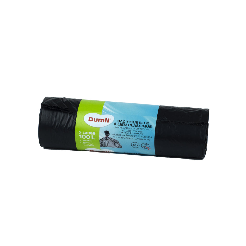 Dumil - Vuilniszakken - 100L - 82x95cm - Black - Met Sluitkoord - 10 Stuks